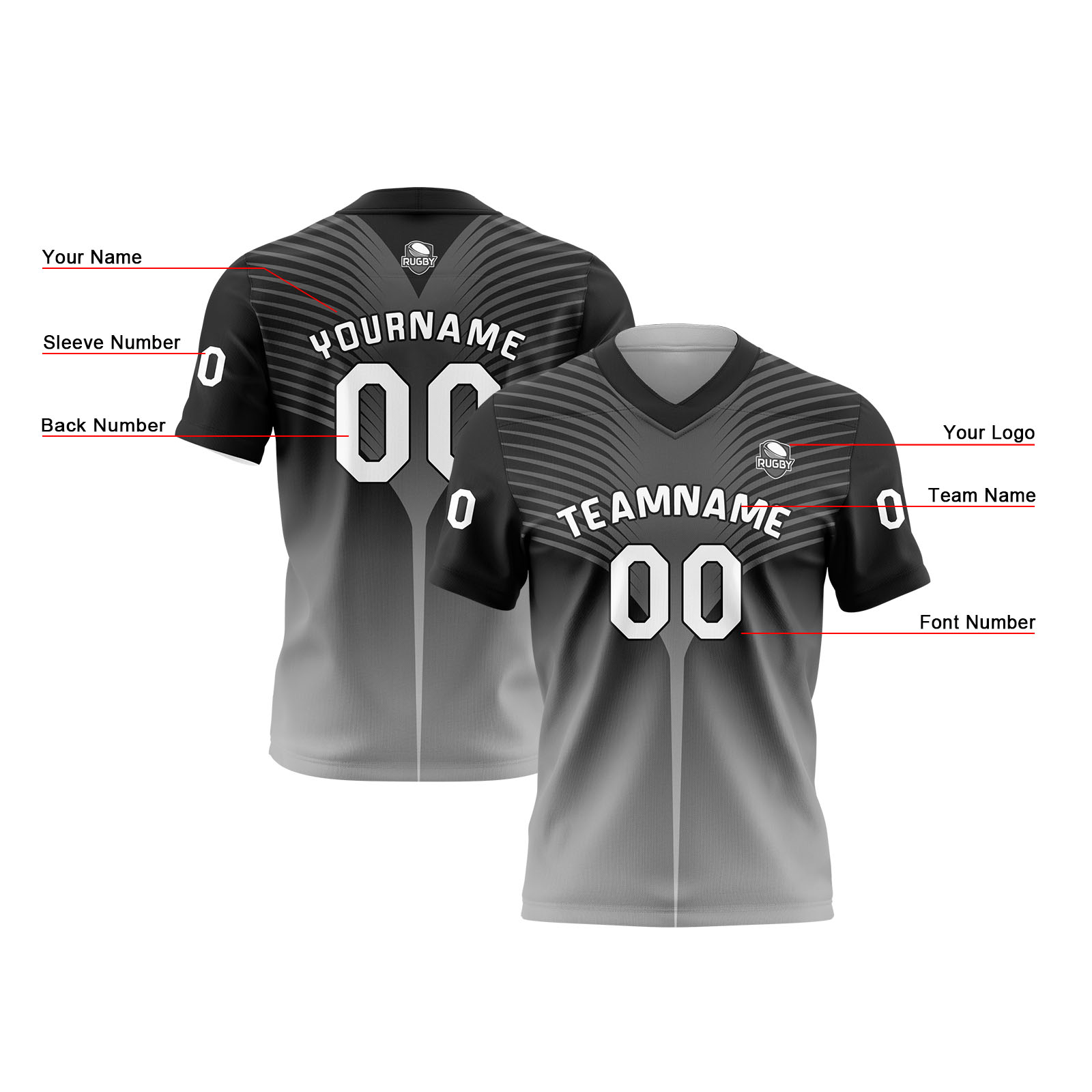 Custom Black Grey Reversible Football Jersey Personalized Gradient Football Shirts for Men Printed Team Name Number Logo