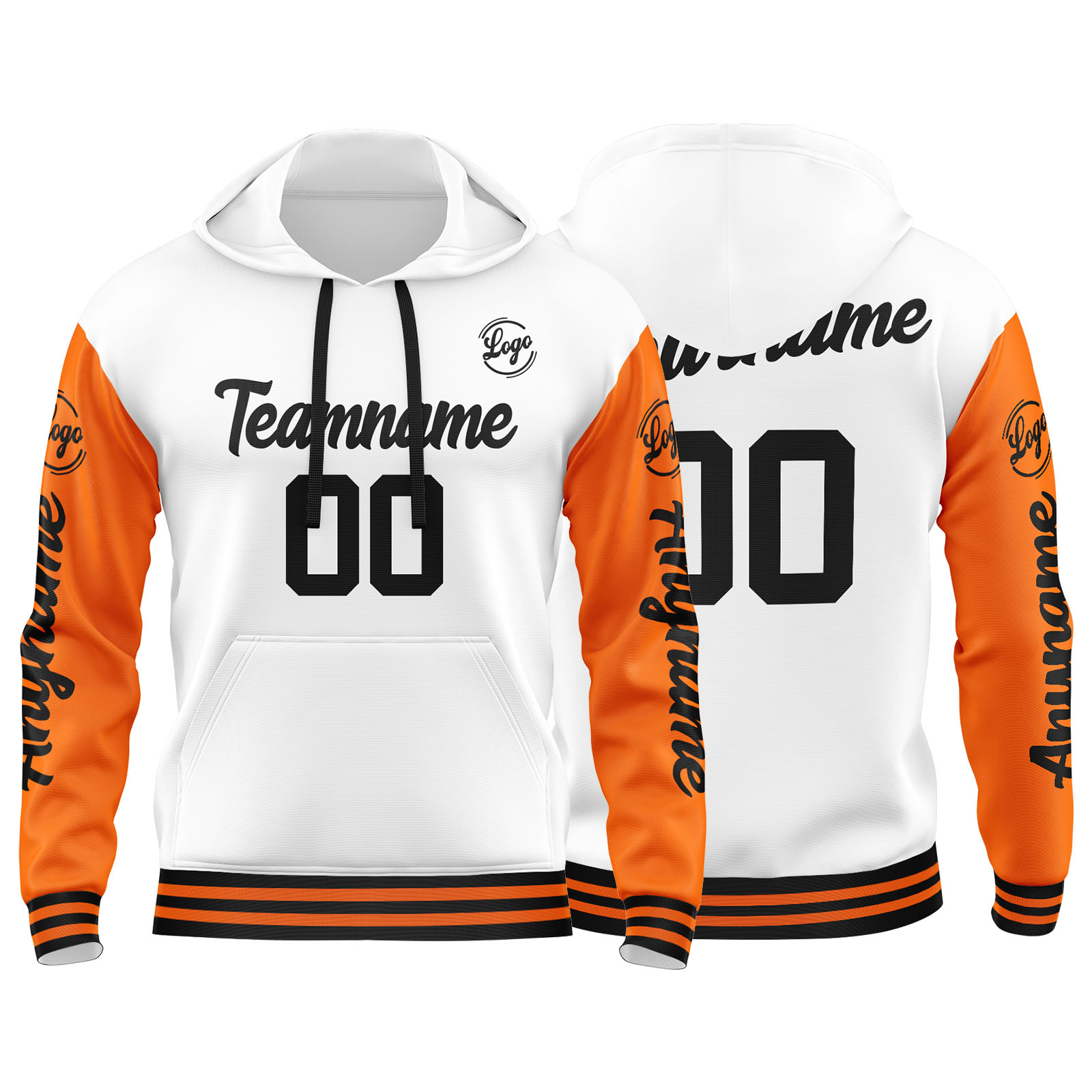 Custom Orange White Hoodie Personalized Mens Pullover Hoodie Printed Team Name Number Logo for Women