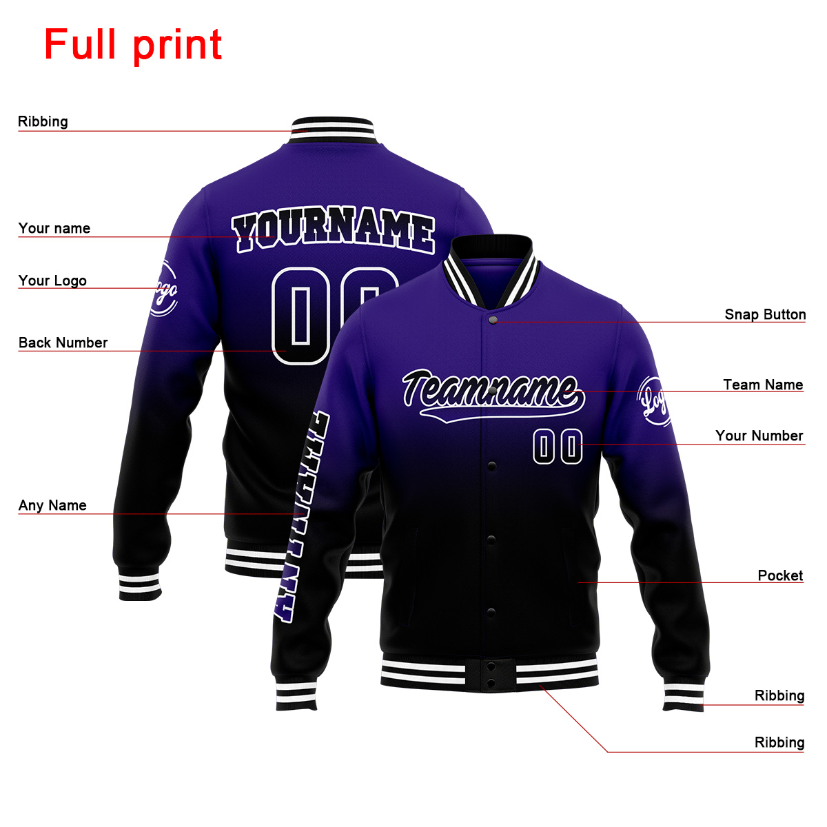Custom Purple&Black Varsity Jacket for Men Women and Youth with Personalized Letterman Jacket 