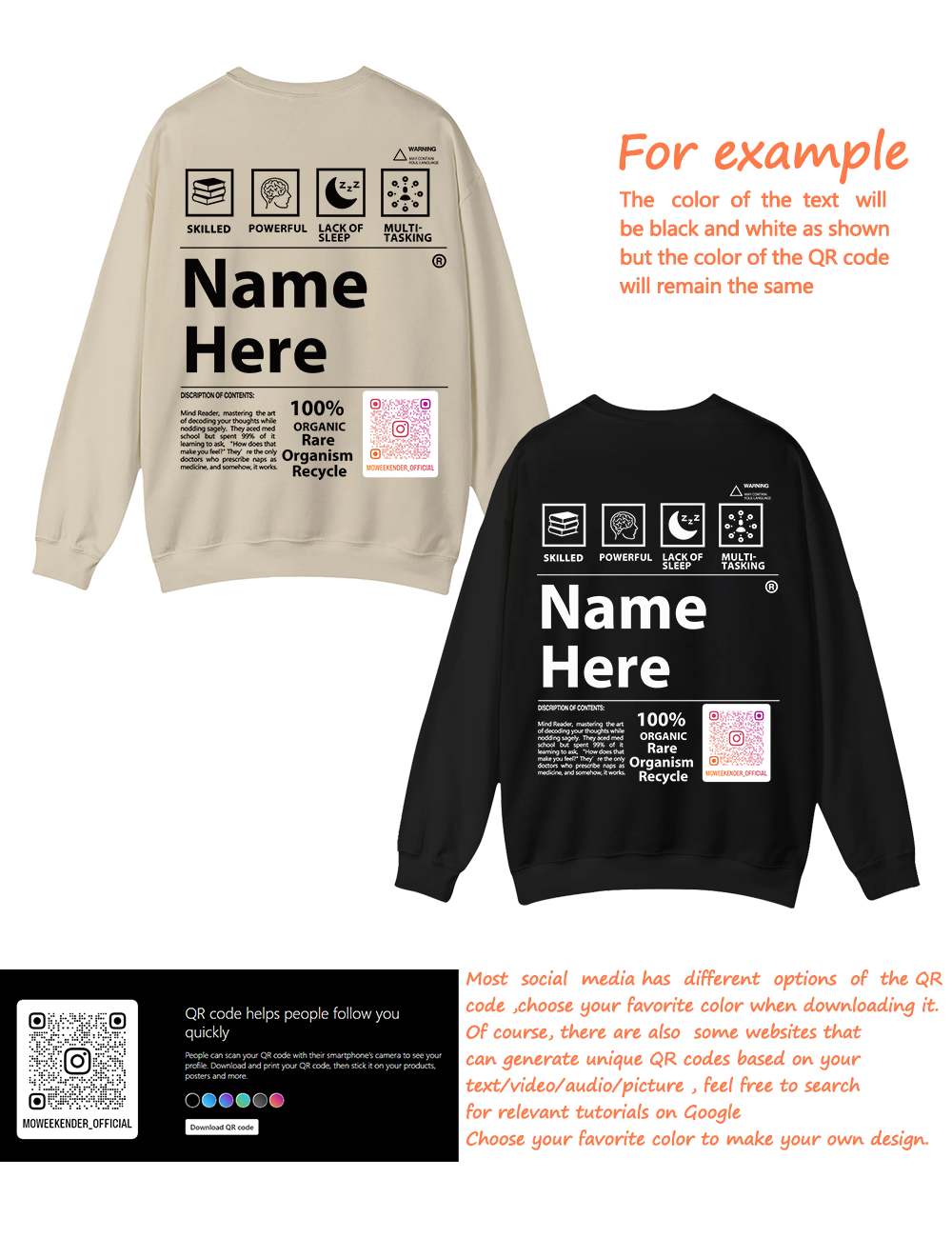 QR Code Customized Unisex Crew Sweatshirt
