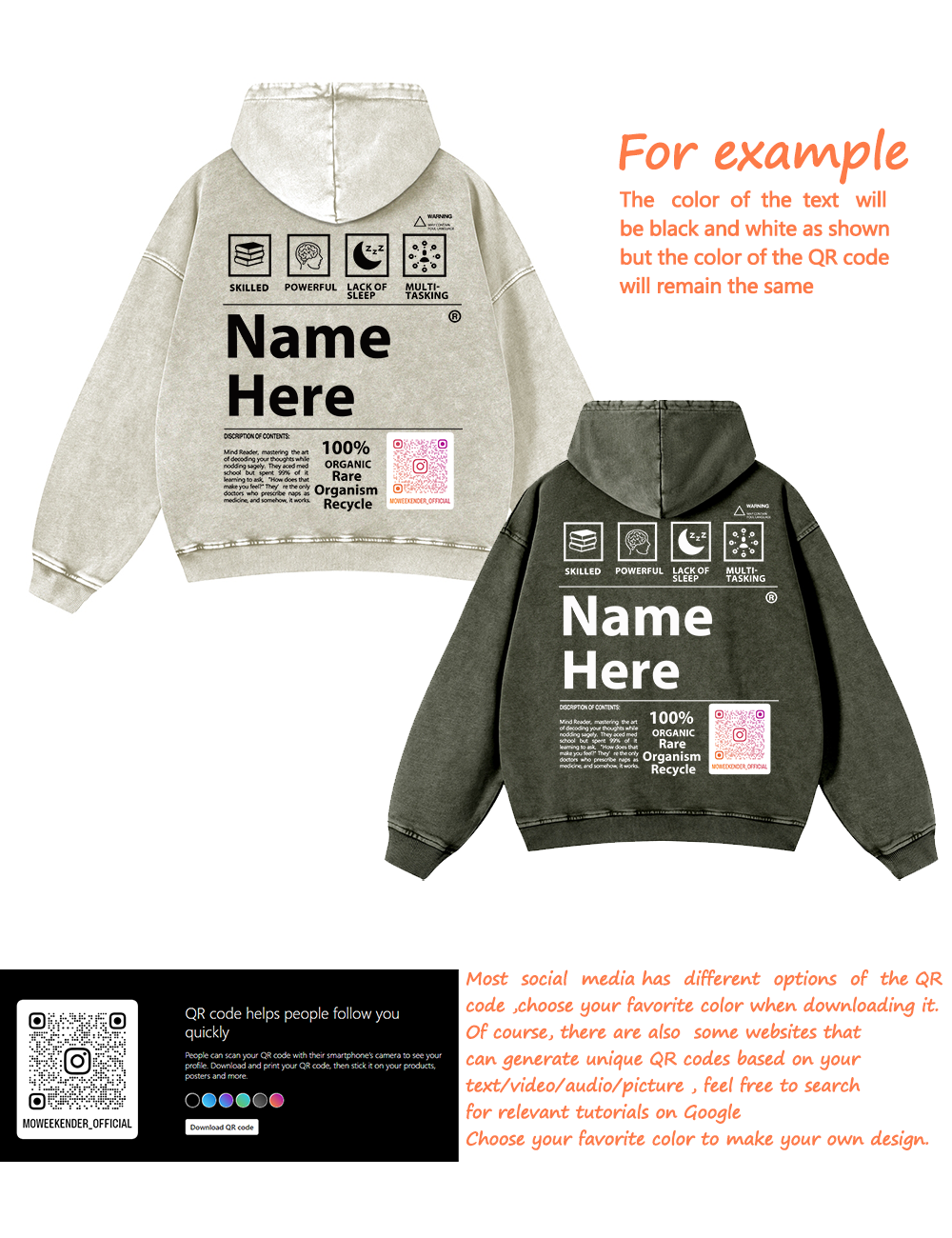 QR Code Customized Unisex Fit Washed Hoodie