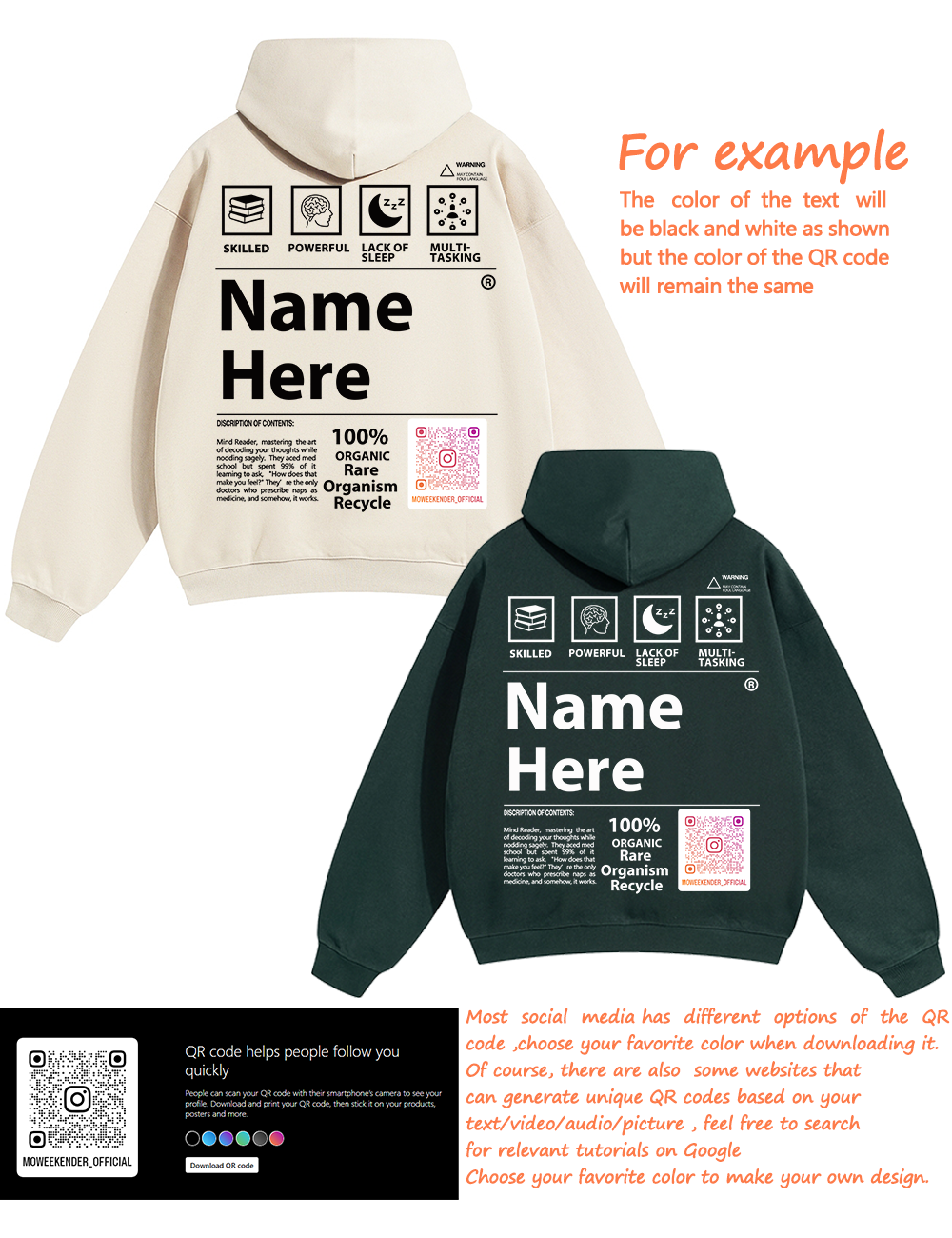 QR Code Customized Unisex Solid Hoodie