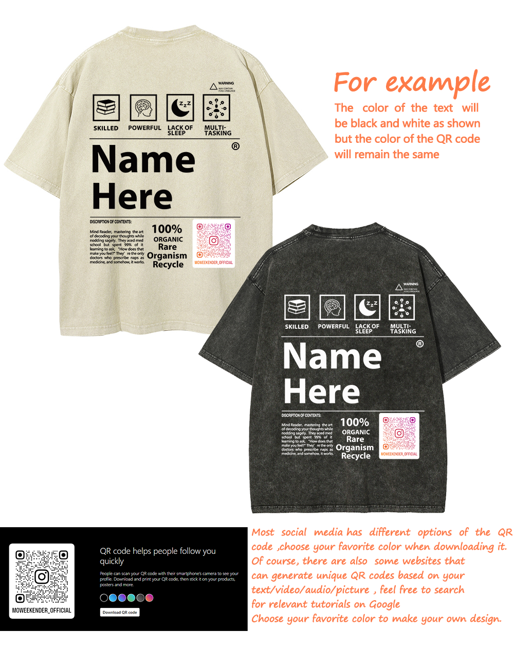 QR Code Customized Unisex Fit Washed T-Shirt