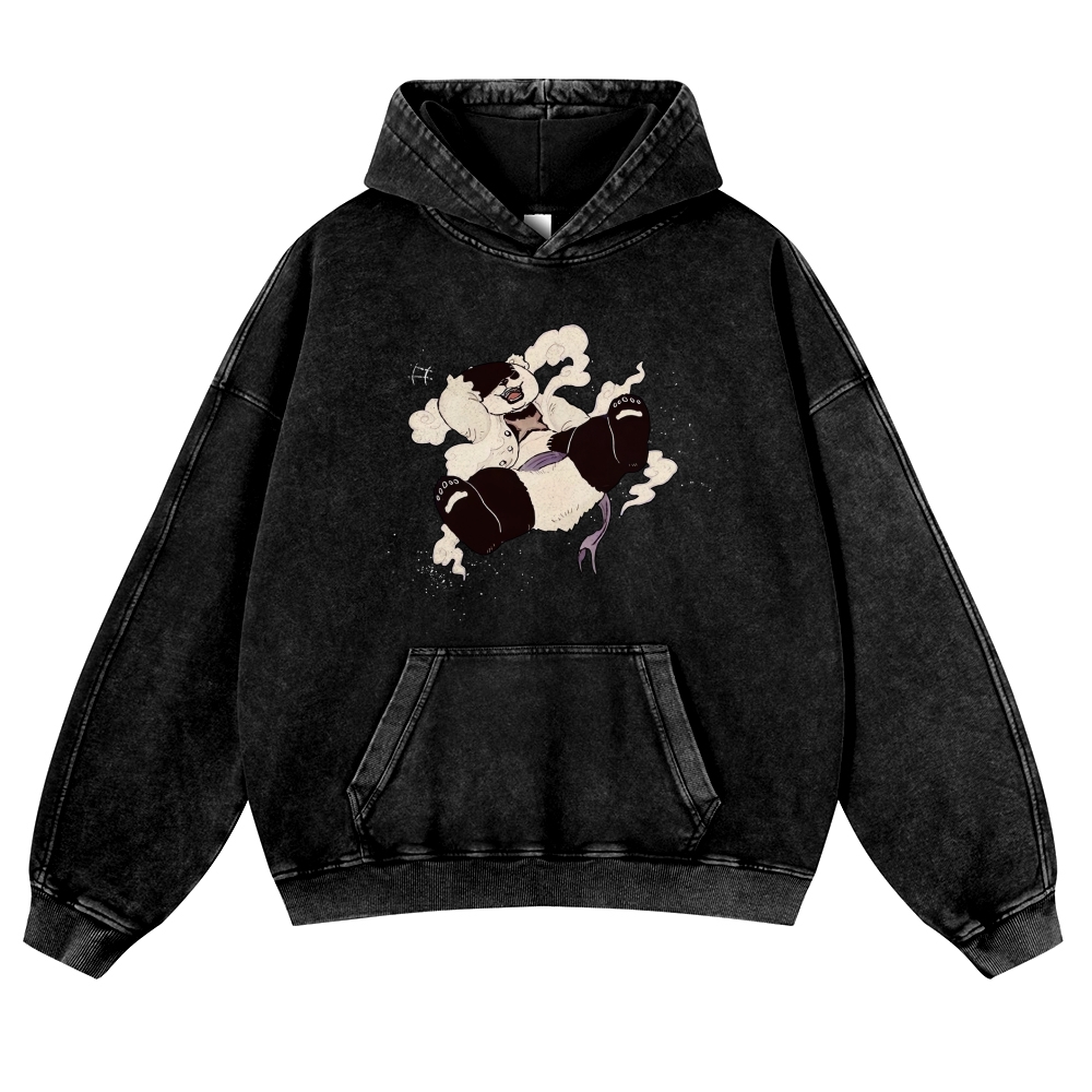 Casual Panda Pattern Vintage Washed Hoodie-moweekender