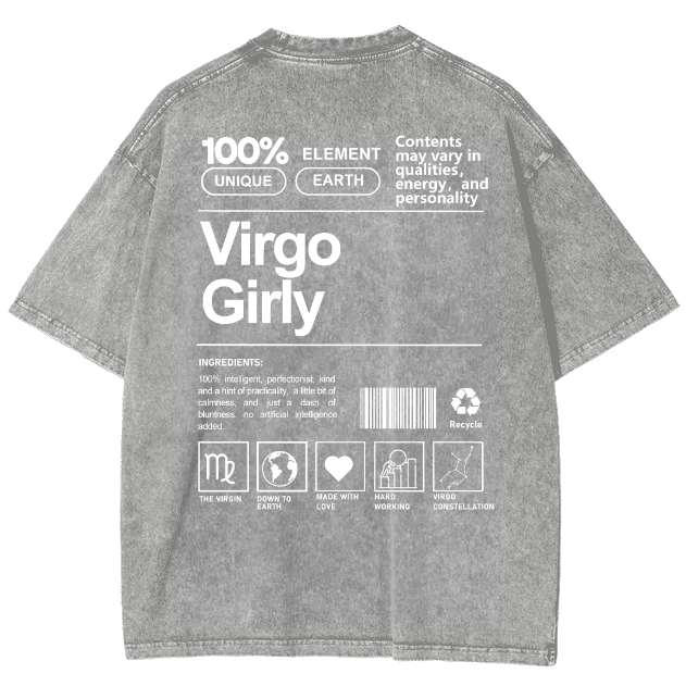 Virgo Girly Unisex Fit Washed Oversized T-Shirt-moweekender