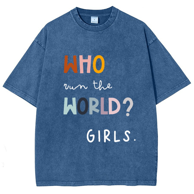 Who Run The World Girls Vintage Snowflake Washed T-Shirt-moweekender