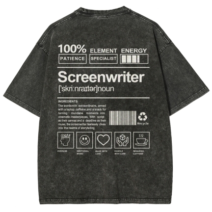 Screenwriter Pattern Washed Vintage Short Sleeves T-Shirt-moweekender