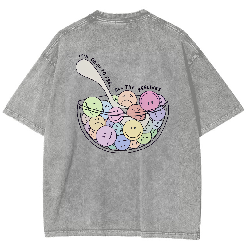 It's Okay To Feel All The Feelings Vintage Snowflake Washed T-Shirt-moweekender