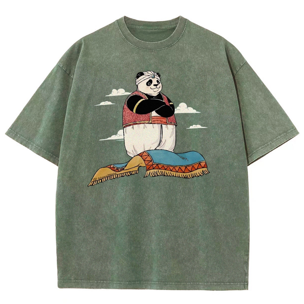 Arab Panda Pattern Washed Vintage Short Sleeves T-Shirt-moweekender