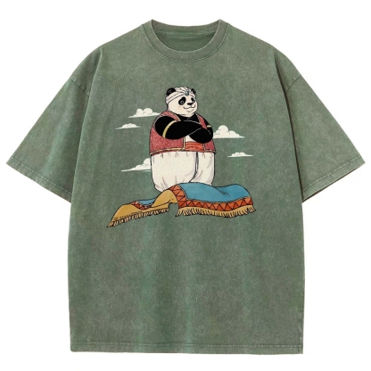 Arab Panda Pattern Washed Vintage Short Sleeves T-Shirt-moweekender