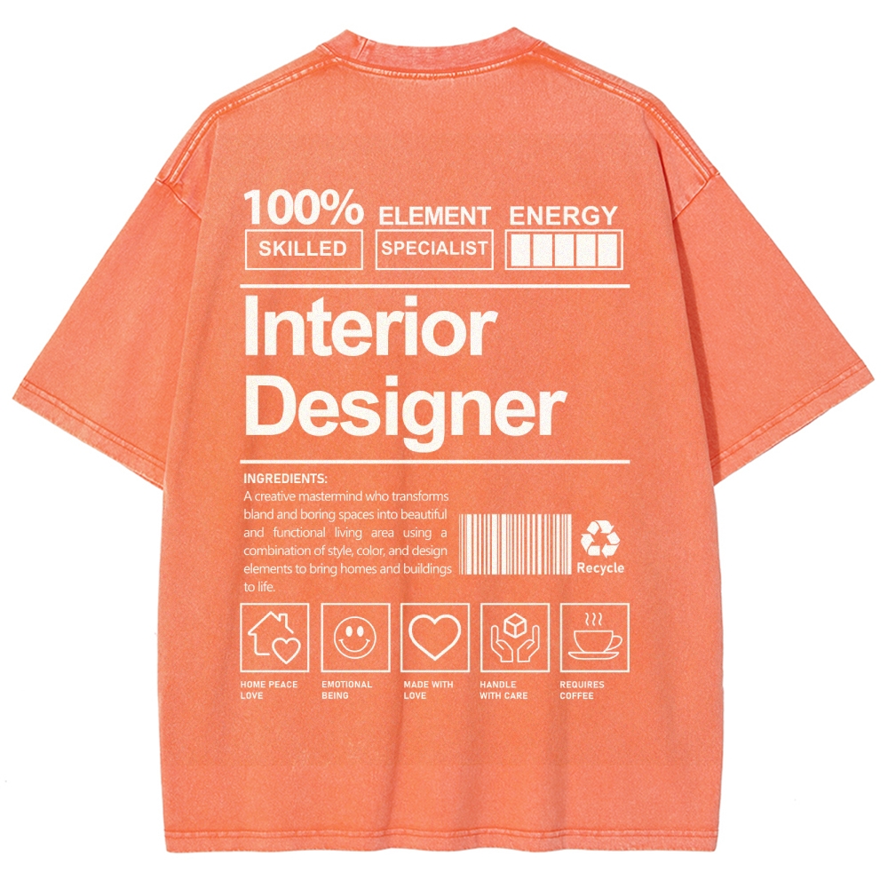 Interior Designer Pattern Washed Vintage Short Sleeves T-Shirt-moweekender