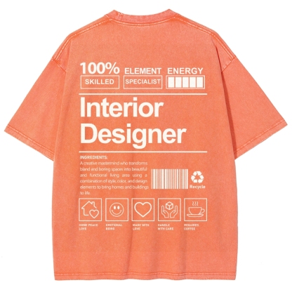 Interior Designer Pattern Washed Vintage Short Sleeves T-Shirt-moweekender
