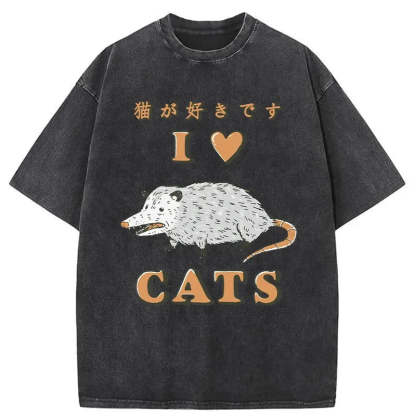 I Like Cats Washed Vintage T-Shirt-moweekender