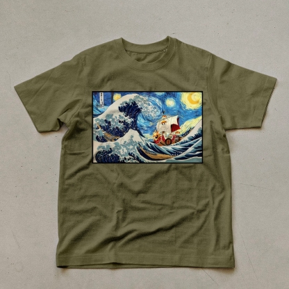 Straw Hat Pirate Ship Pattern Unisex Prints T-Shirt-moweekender