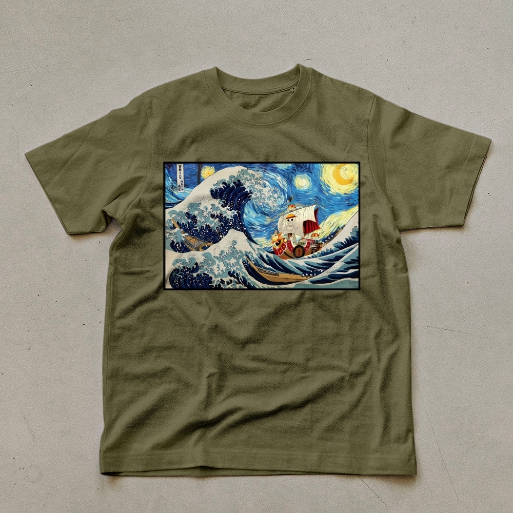 Straw Hat Pirate Ship Pattern Unisex Prints T-Shirt-moweekender