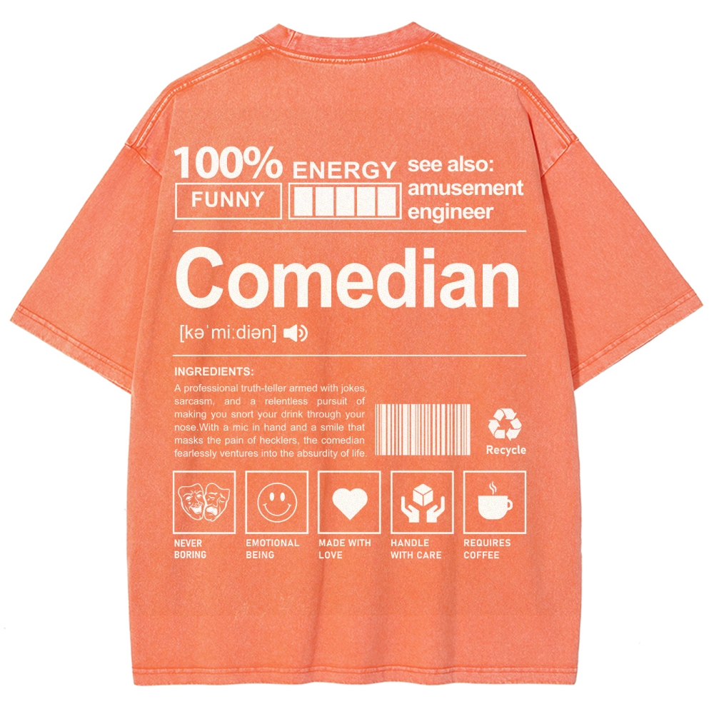 Comedian Pattern Washed Vintage Short Sleeves T-Shirt-moweekender