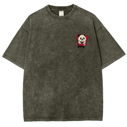 PFC Panda Printed Washed Vintage Short Sleeves T-Shirt-moweekender