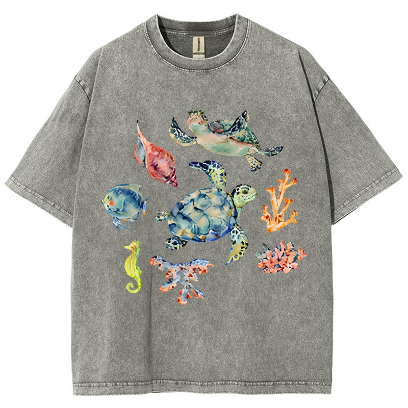 Sea Animal Vintage Snowflake Washed T-Shirt-moweekender