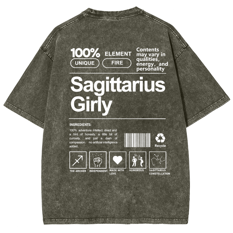 Sagittarius Girly Unisex Fit Washed Oversized T-Shirt-moweekender