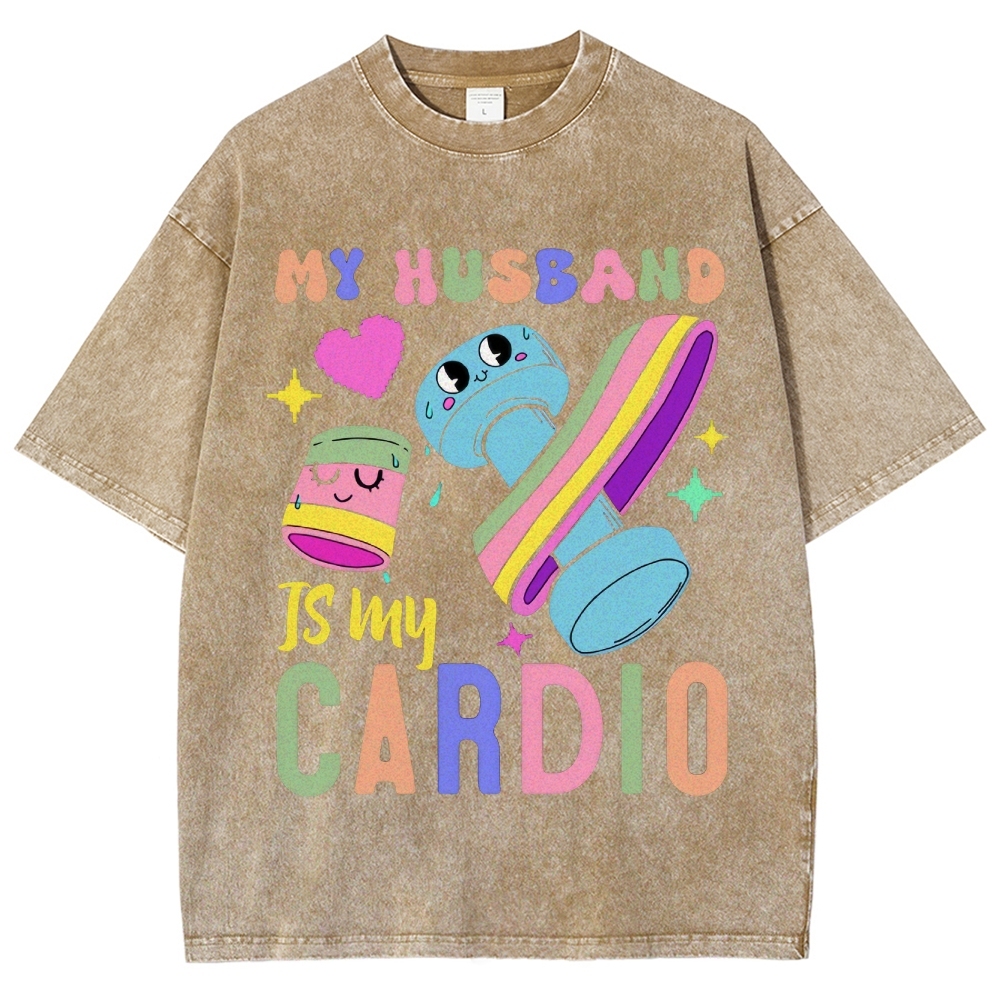My Husband Is My Cardio Vintage Snowflake Washed T-Shirt-moweekender