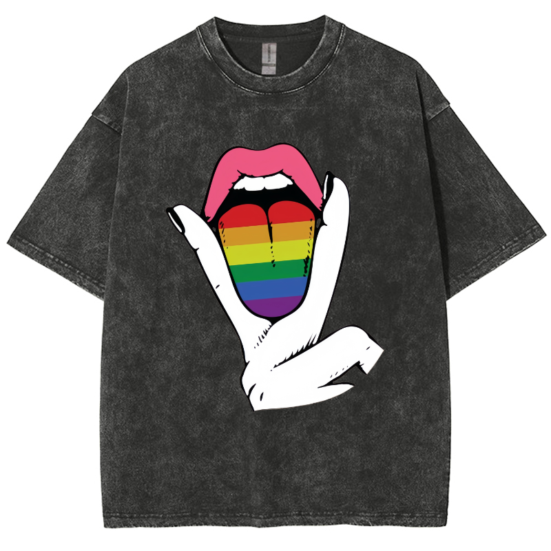 Rainbow Tongue Washed Oversized T-Shirt-moweekender