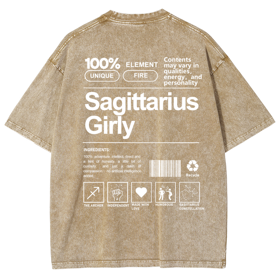Sagittarius Girly Unisex Fit Washed Oversized T-Shirt-moweekender