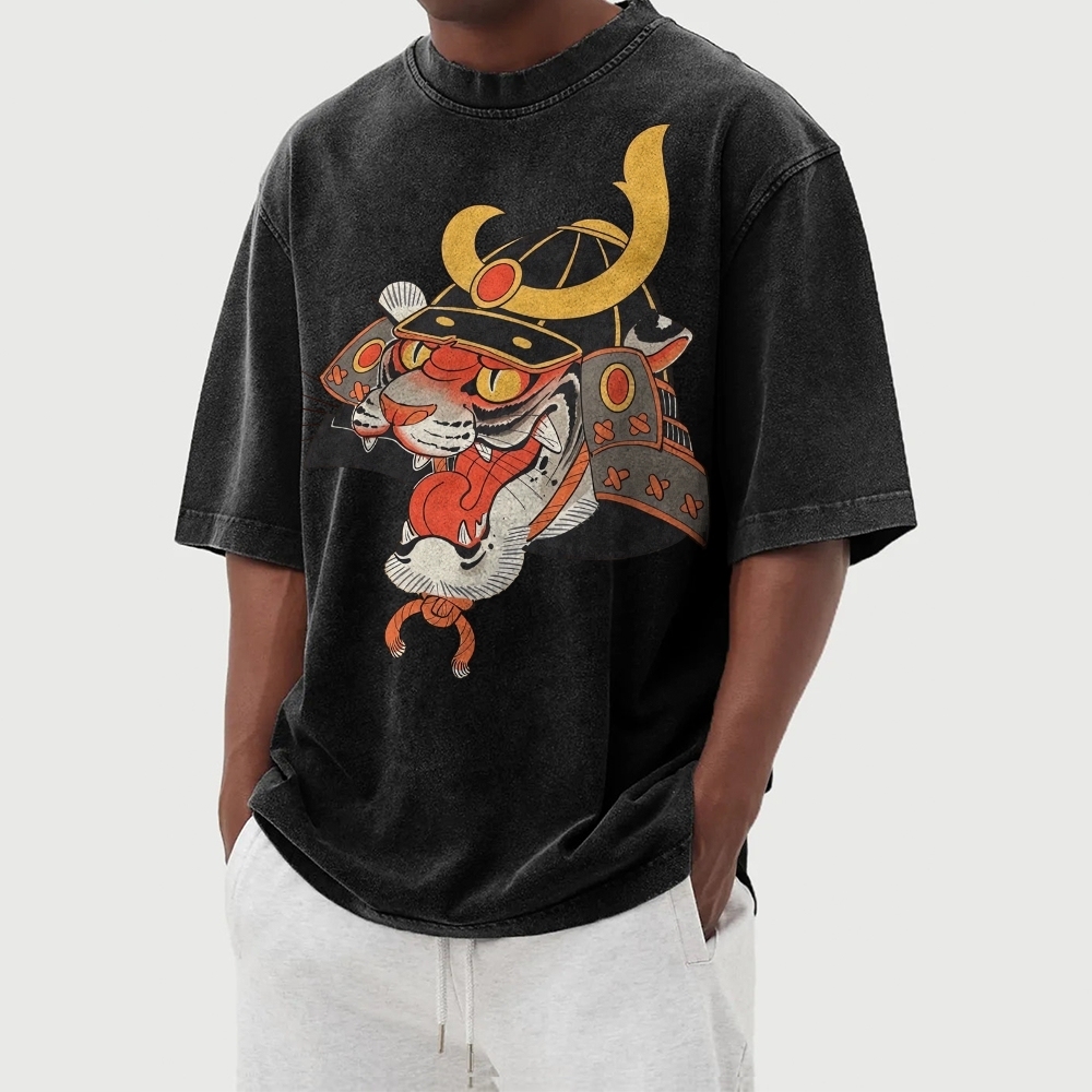 Tiger Warrior Washed Vintage Short Sleeves T-Shirt-moweekender