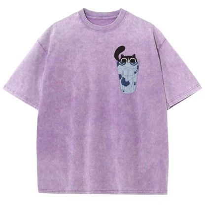 Cute Cat Unisex Fit Washed T-Shirt-moweekender