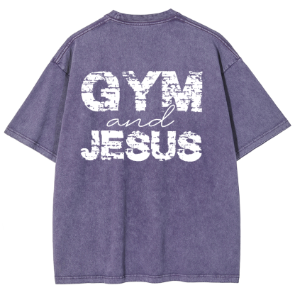 Gym And Jesus Unisex Fit Washed Oversized T-Shirt-moweekender