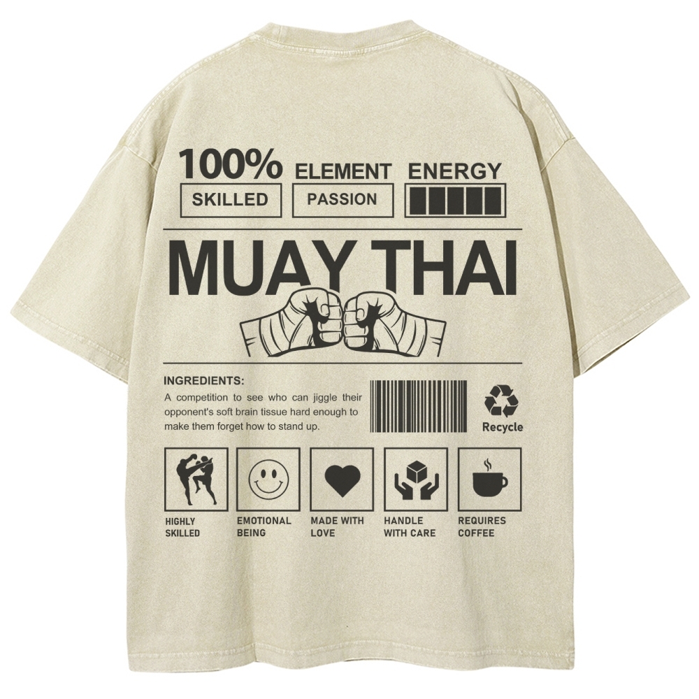Muay Thai Pattern Washed Vintage Short Sleeves T-Shirt-moweekender