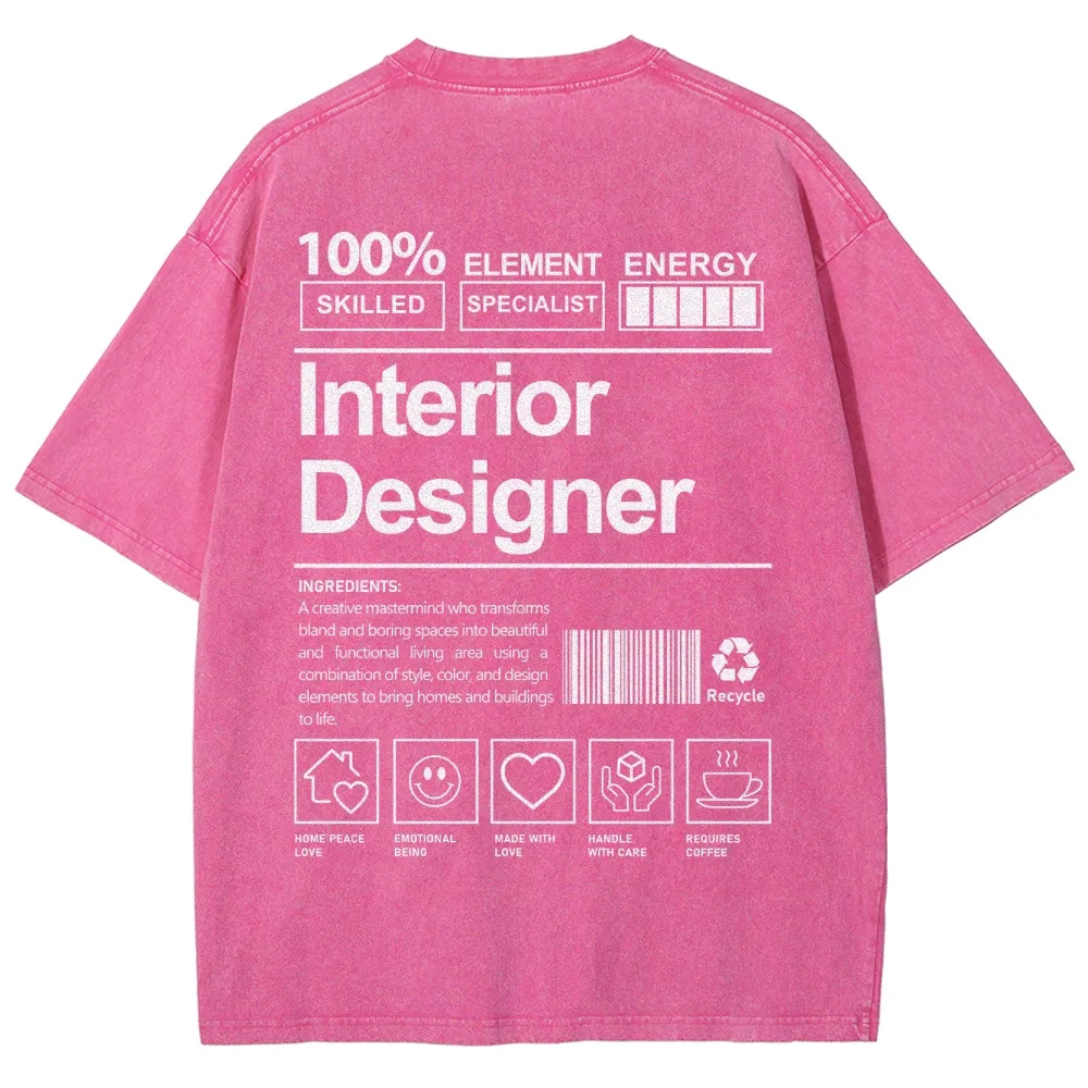 Interior Designer Pattern Washed Vintage Short Sleeves T-Shirt-moweekender