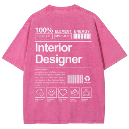 Interior Designer Pattern Washed Vintage Short Sleeves T-Shirt-moweekender