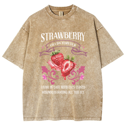 Beatle Strawberry Fields Vintage Snowflake Washed T-Shirt-moweekender
