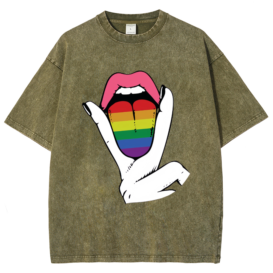 Rainbow Tongue Washed Oversized T-Shirt-moweekender