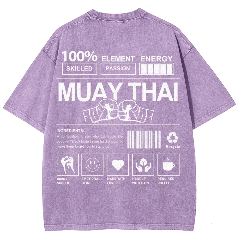 Muay Thai Pattern Washed Vintage Short Sleeves T-Shirt-moweekender