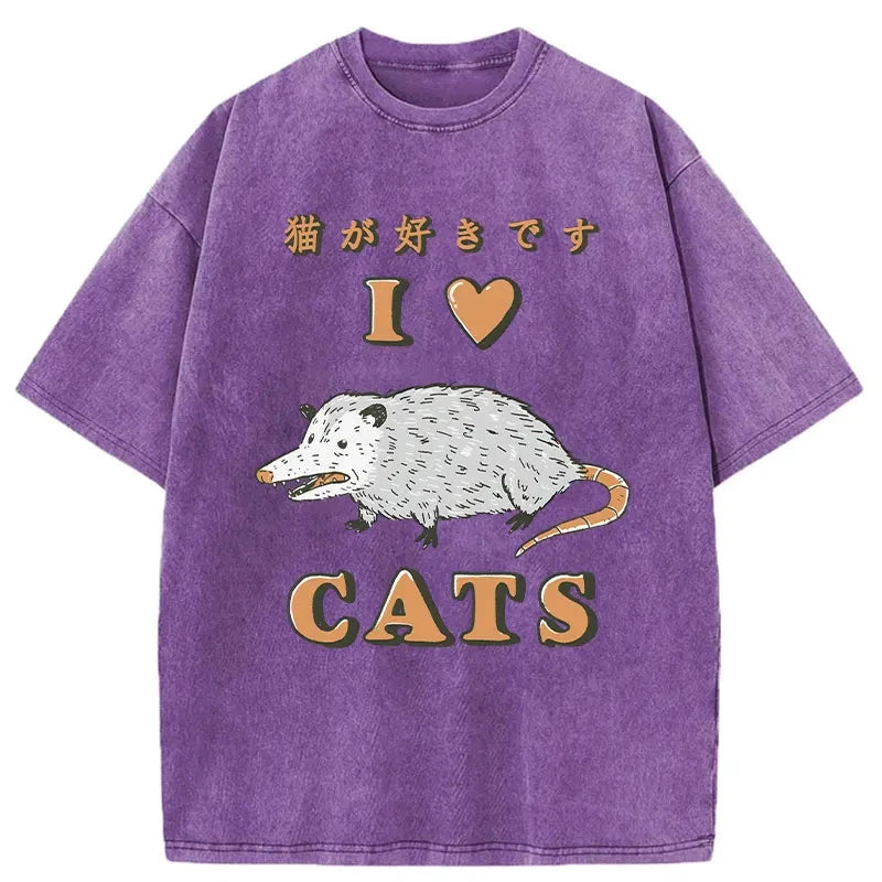 I Like Cats Washed Vintage T-Shirt-moweekender
