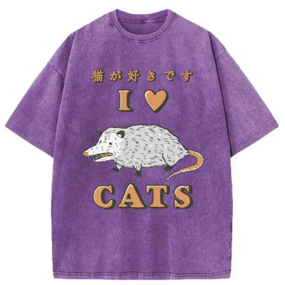 I Like Cats Washed Vintage T-Shirt-moweekender