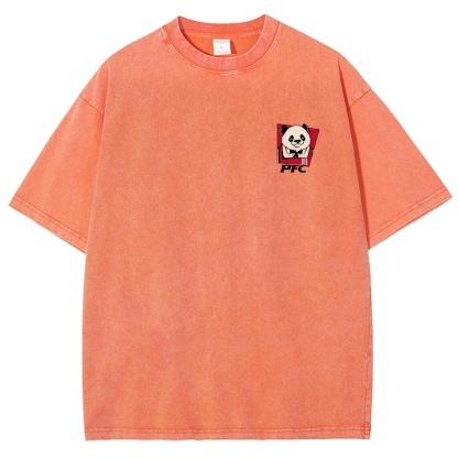 PFC Panda Printed Washed Vintage Short Sleeves T-Shirt-moweekender