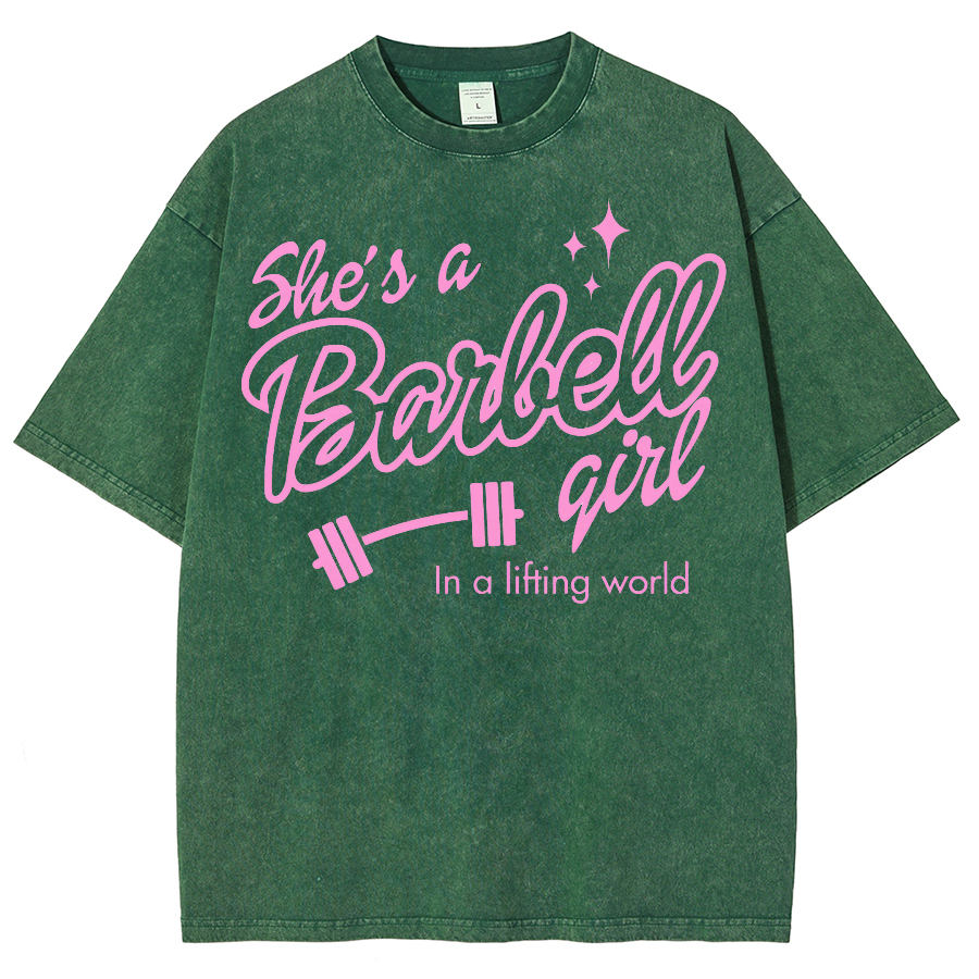 She Is A Barbell Qirl In A Lifting World Unisex Fit Washed Oversized T-Shirt-moweekender
