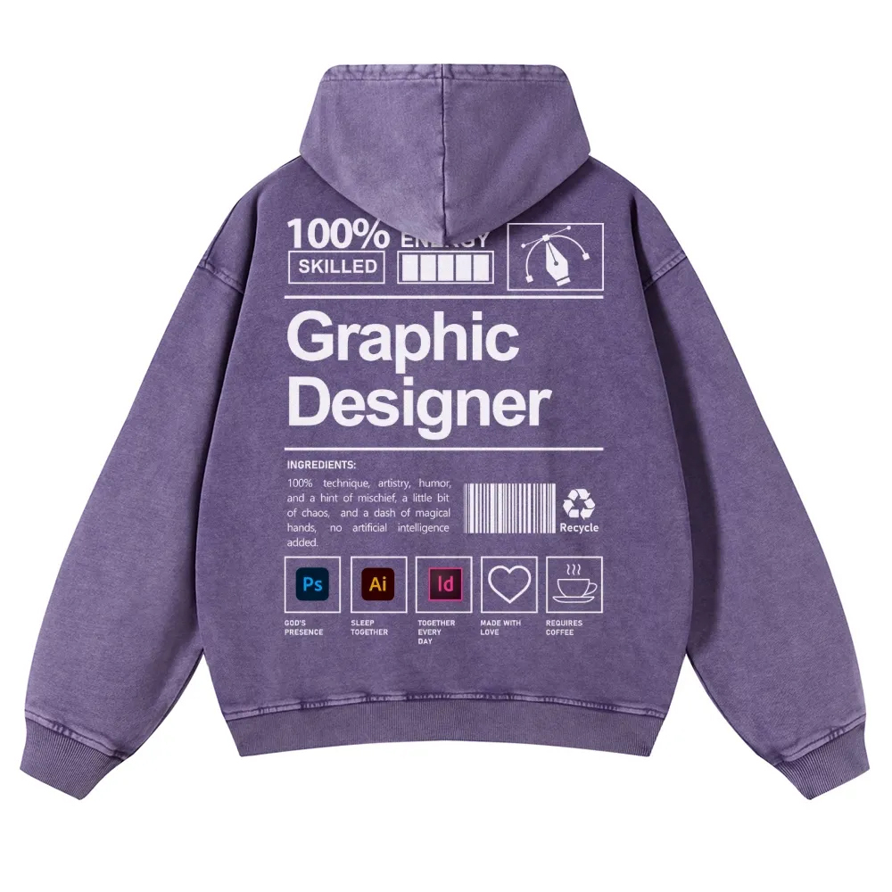 Graphic Designer Printed Vintage Washed Hoodie-moweekender