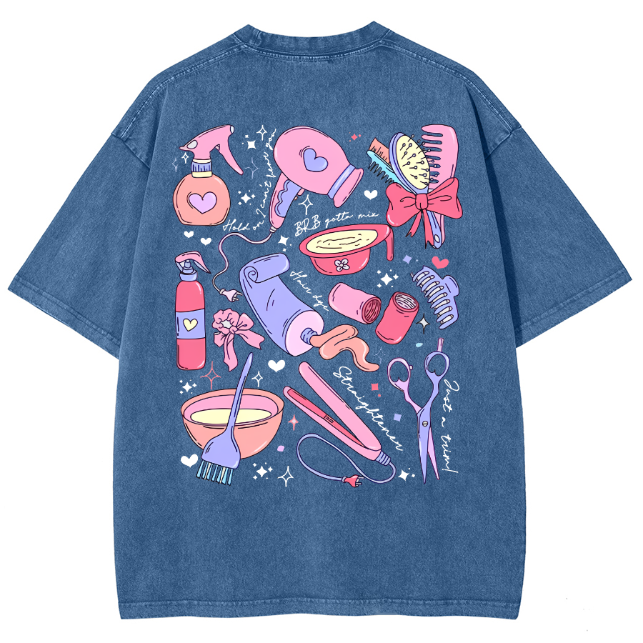 Comb Scissors Hair Dryer Unisex Fit Washed T-Shirt-moweekender
