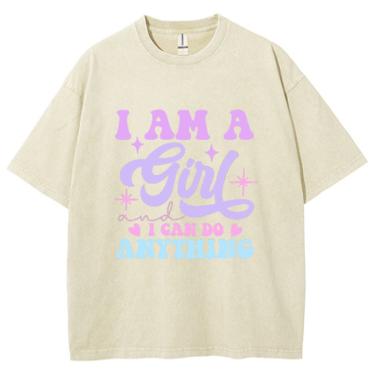 I Am A Girl I Can Do Anything Vintage Snowflake Washed T-Shirt-moweekender