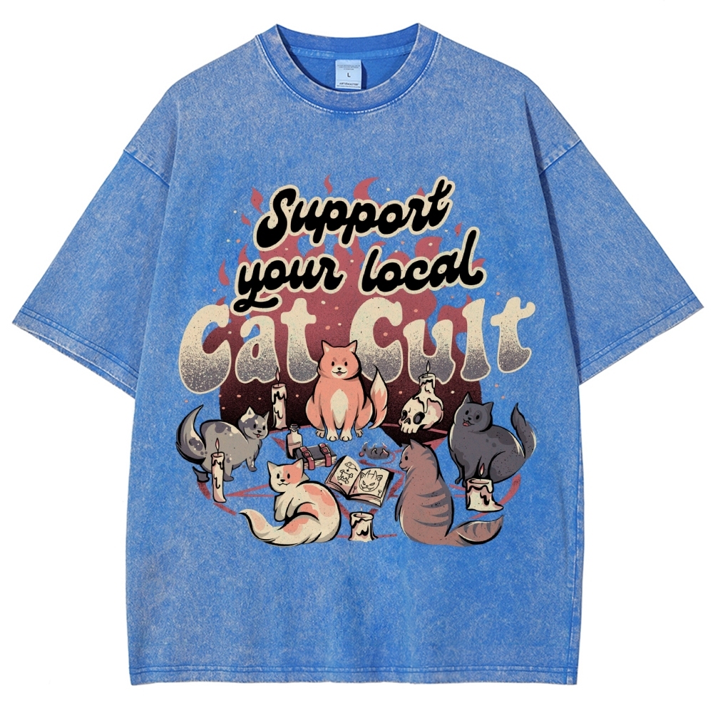 Support Your Local Cat Cult Vintage Snowflake Washed T-Shirt-moweekender