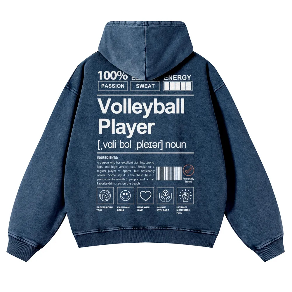 Vollyball Player Printed Vintage Washed Hoodie-moweekender