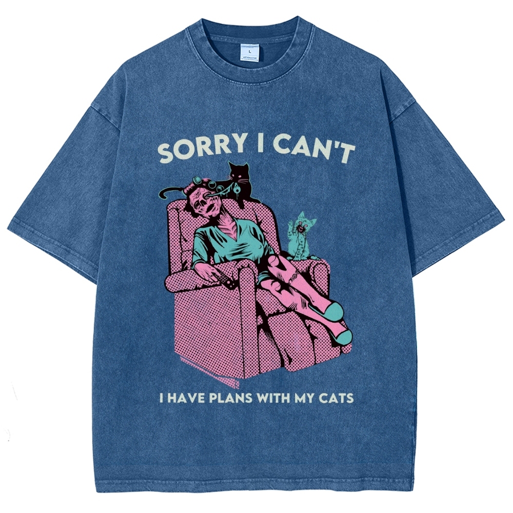 Sorry I Can't have Plans With My Cats Vintage Snowflake Washed T-Shirt-moweekender