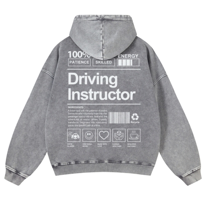 Driving Instructor Printed Vintage Washed Hoodie-moweekender