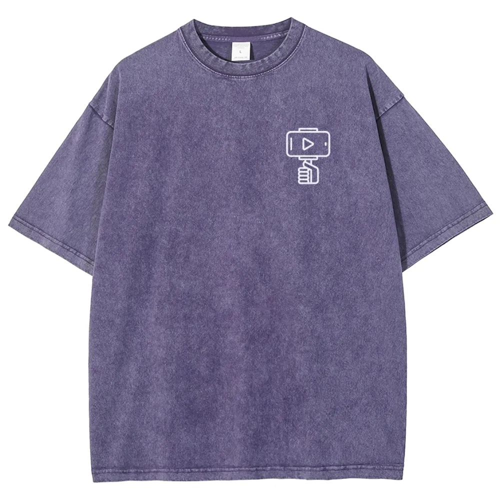 Vlogger Pattern Washed Vintage Short Sleeves T-Shirt-moweekender