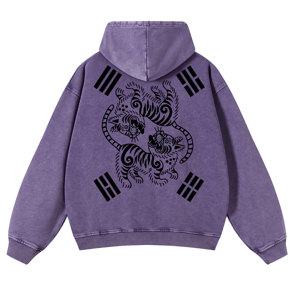 Tiger Eight-Diagram Vintage Washed Hoodie-moweekender