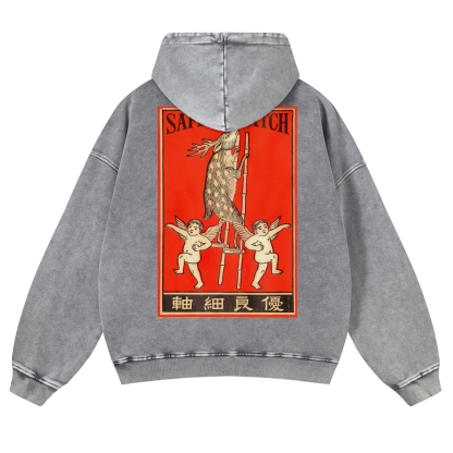 Deer On Stilts Pattern Vintage Washed Hoodie-moweekender
