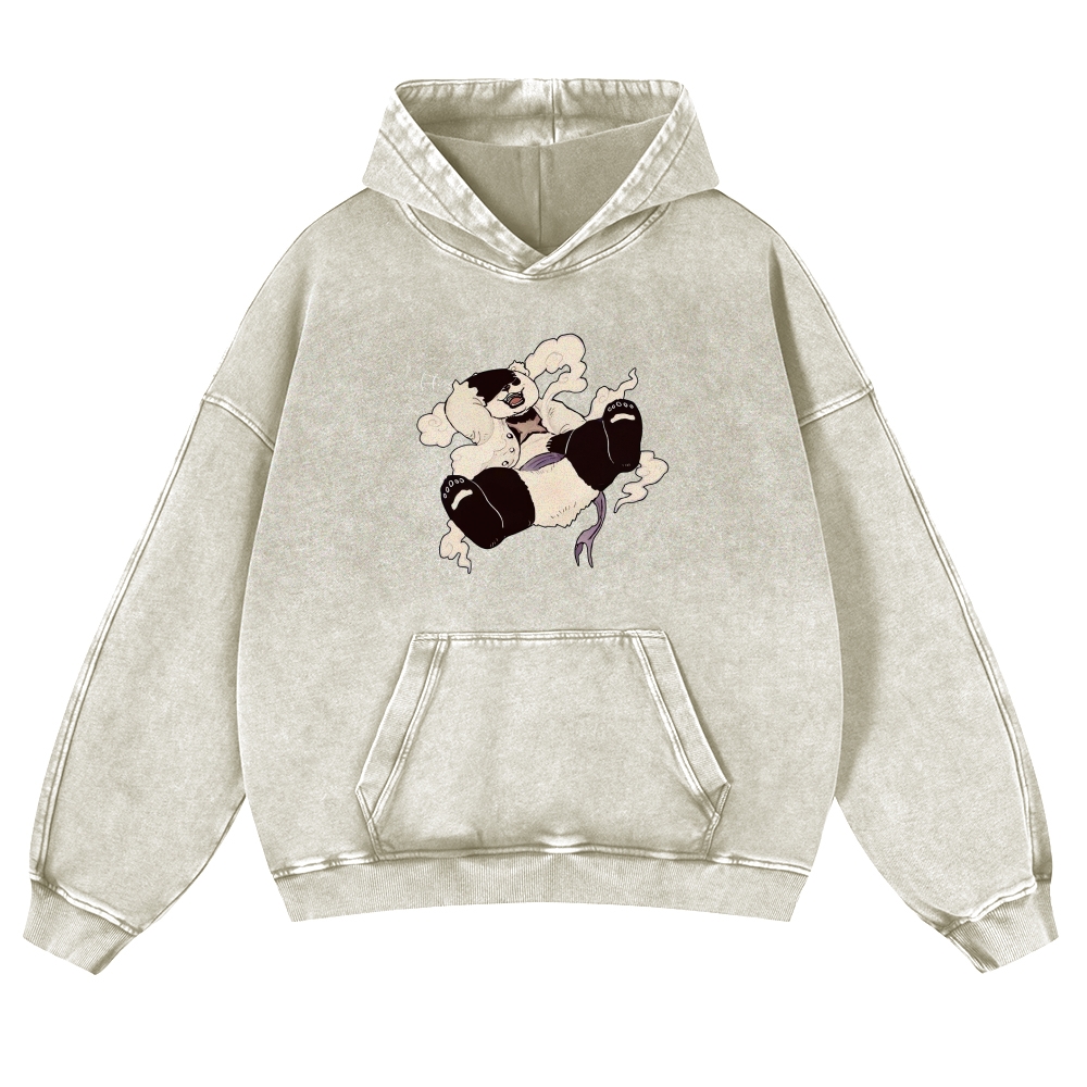 Casual Panda Pattern Vintage Washed Hoodie-moweekender
